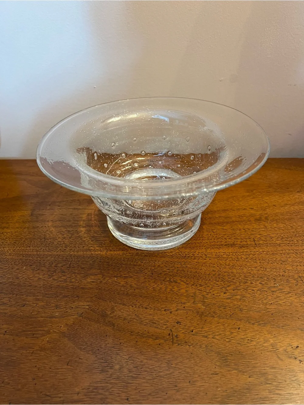Southern Living Home Clear Bubble Hand Blown Glass Footed Centerpiece Bowl